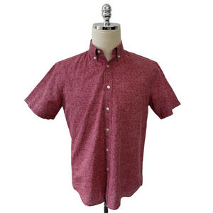 Untuckit Men's Medium Red Print Slim Fit Short Sleeve Button Shirt Linen Blend